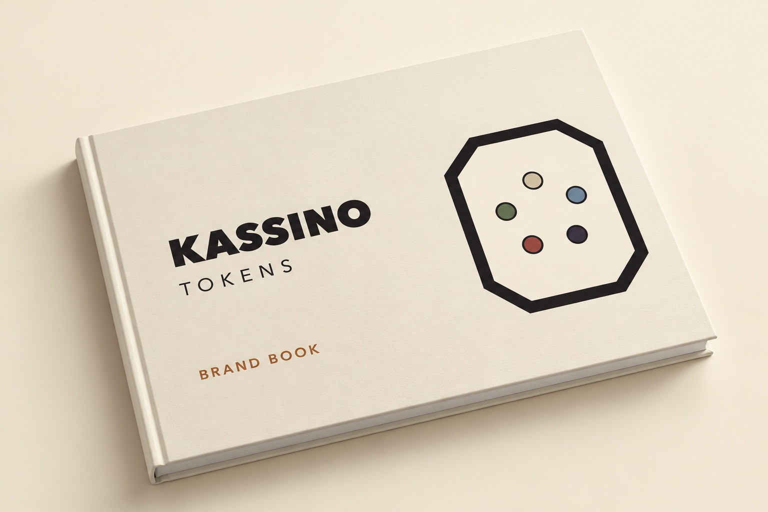 Brand book de Kassino Tokens, com símbolo, cores e identidade visual